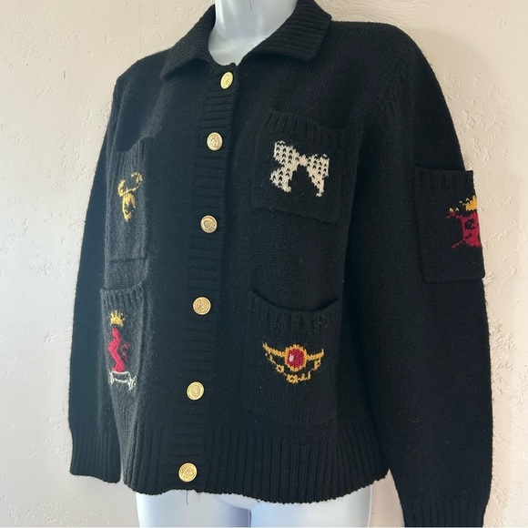 SUSAN BRISTOL Vtg Shetland Wool Classic Crested Cardigan Size L Old Money - Picture 4 of 12